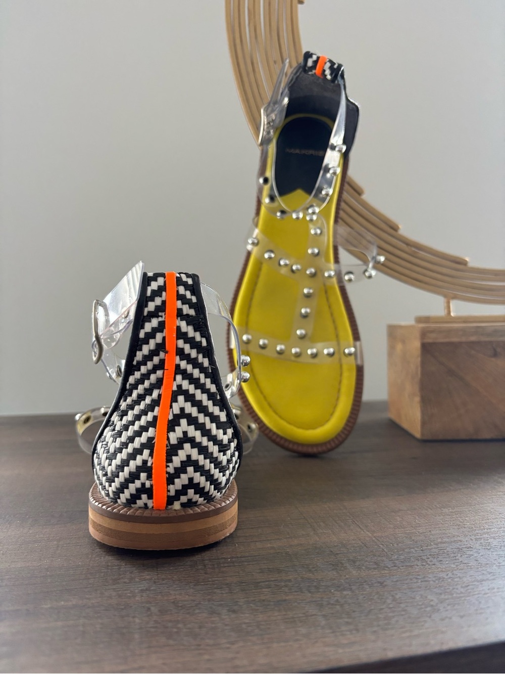 MAKRIS Clear Studded Woven Sandals with Yellow Insole